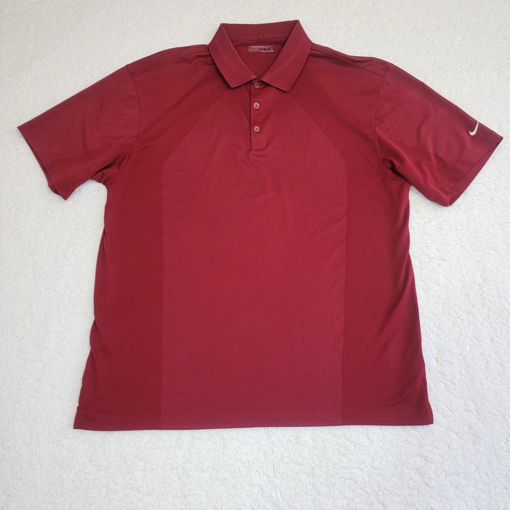 Nike Golf Polo Shirt Mens XL Fit Dry Maroon Red Textured Short Sleeve
